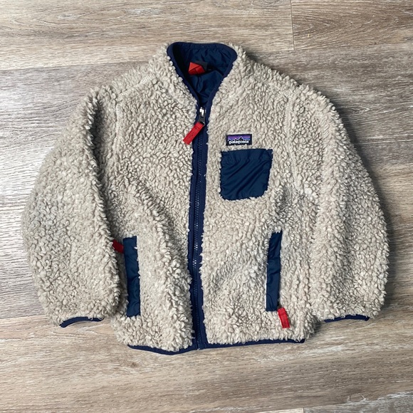 Patagonia Other - Patagonia deepile kids 4t cream and blue zip up jacket